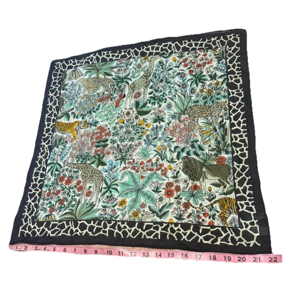 Talbots Square Cotton Head Scarf Hanky African Animals Giraffe Tiger Lion 22 In - Picture 7 of 7